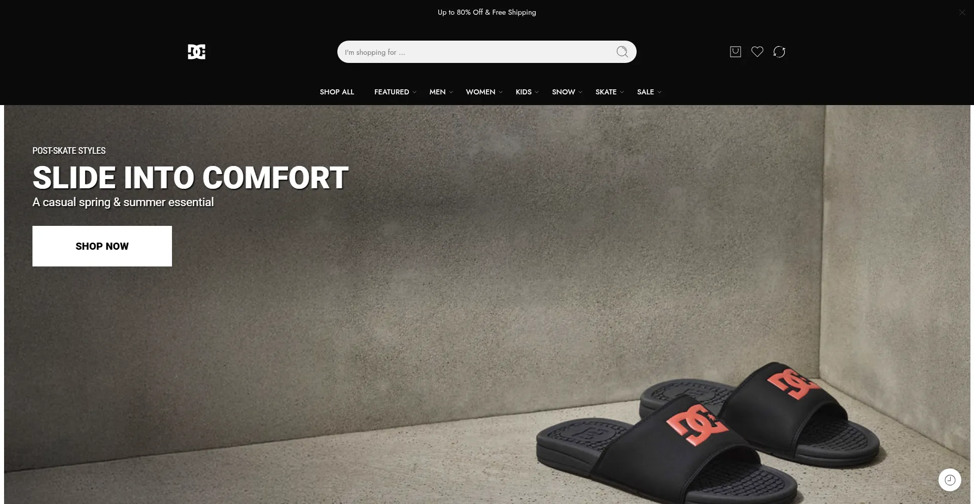 Website screenshot of Shopdcshoes.com