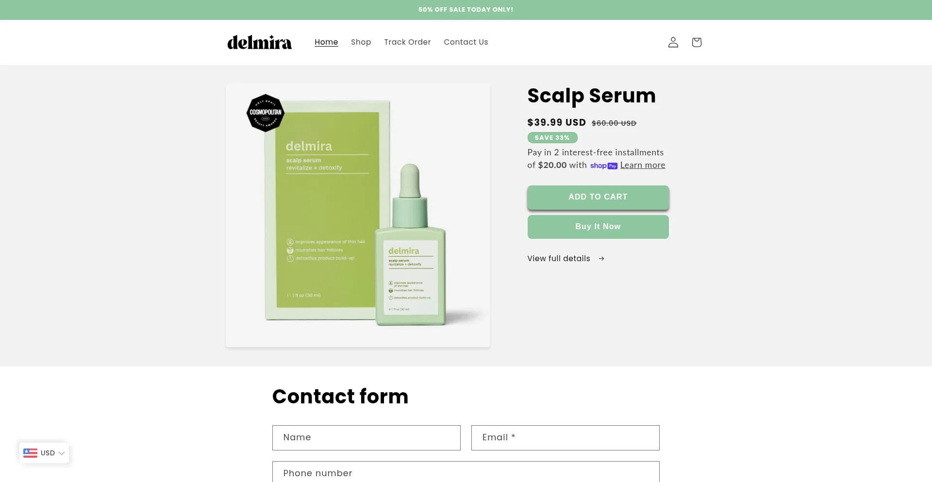 Website screenshot of Shopdelmira.com
