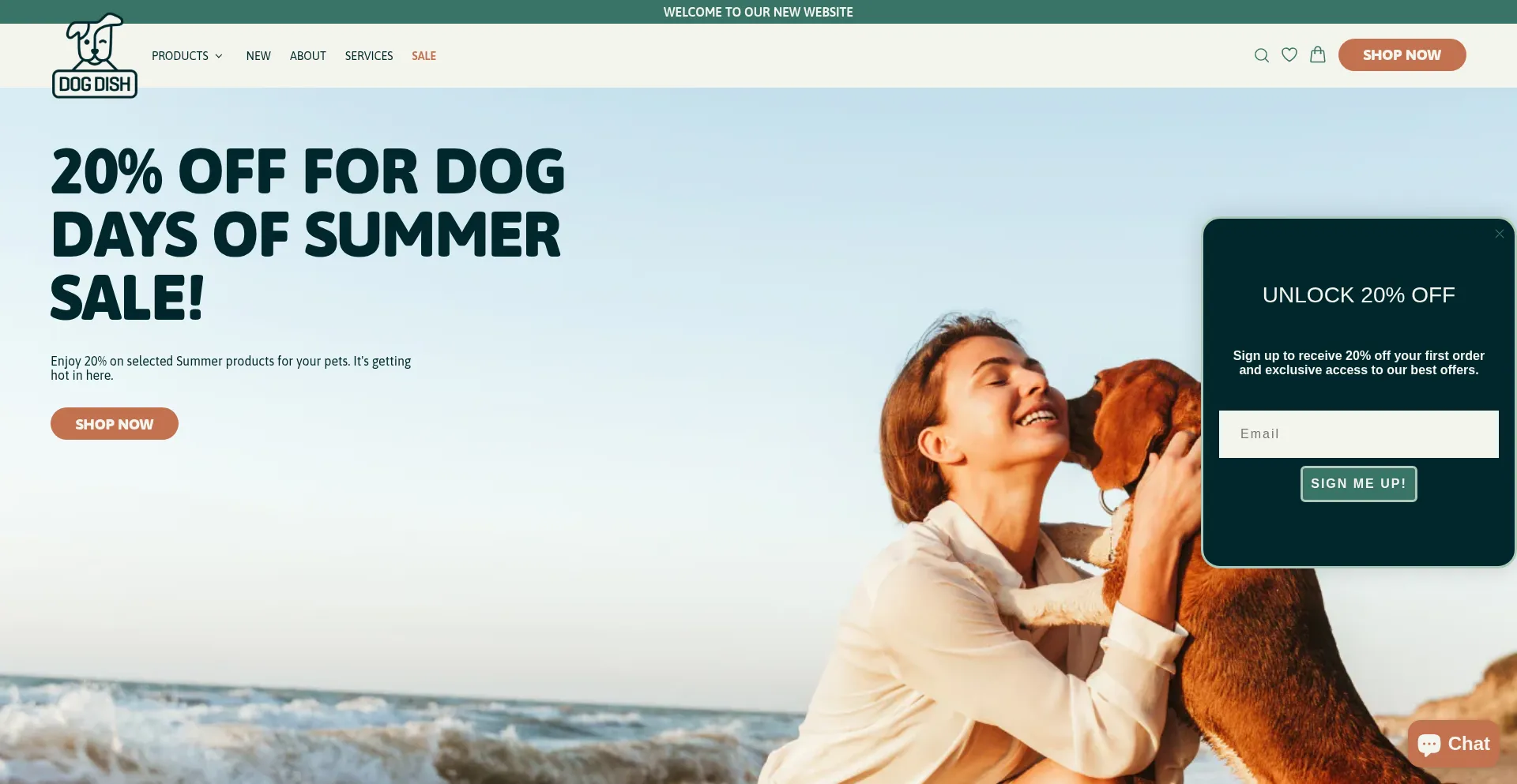Website screenshot of Shopdogdish.com