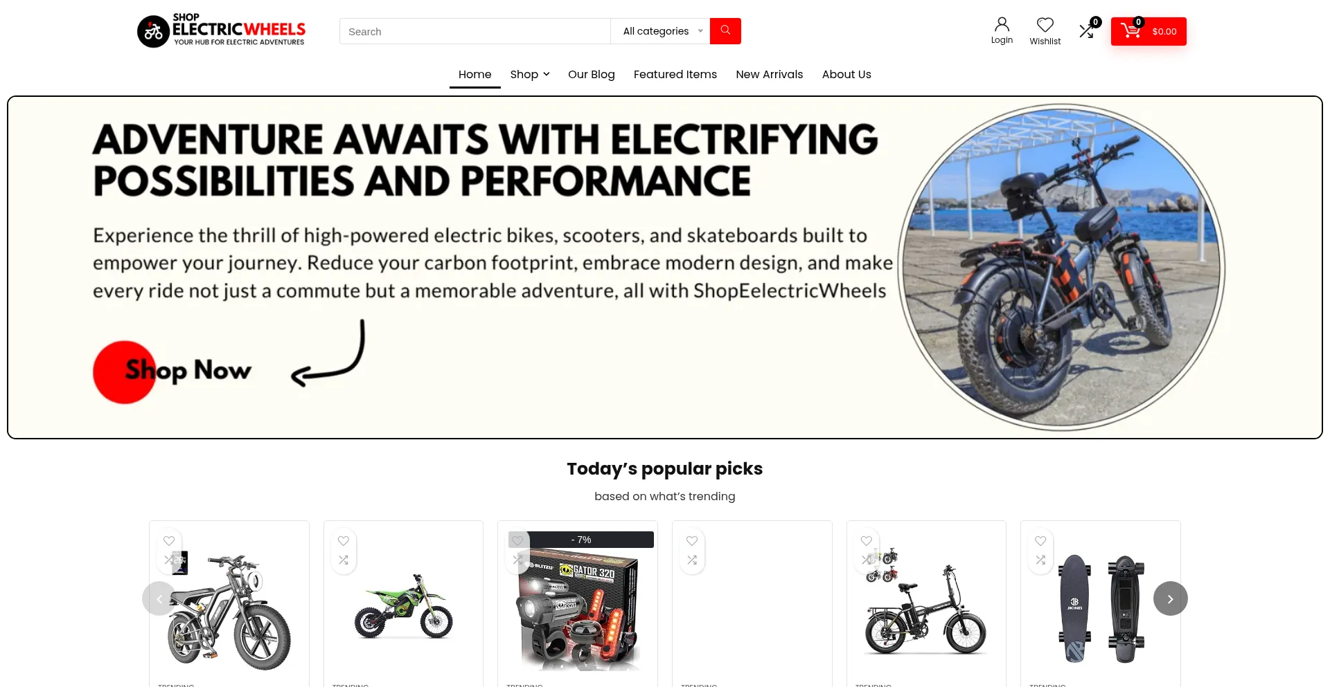 Website screenshot of Shopelectricwheels.com