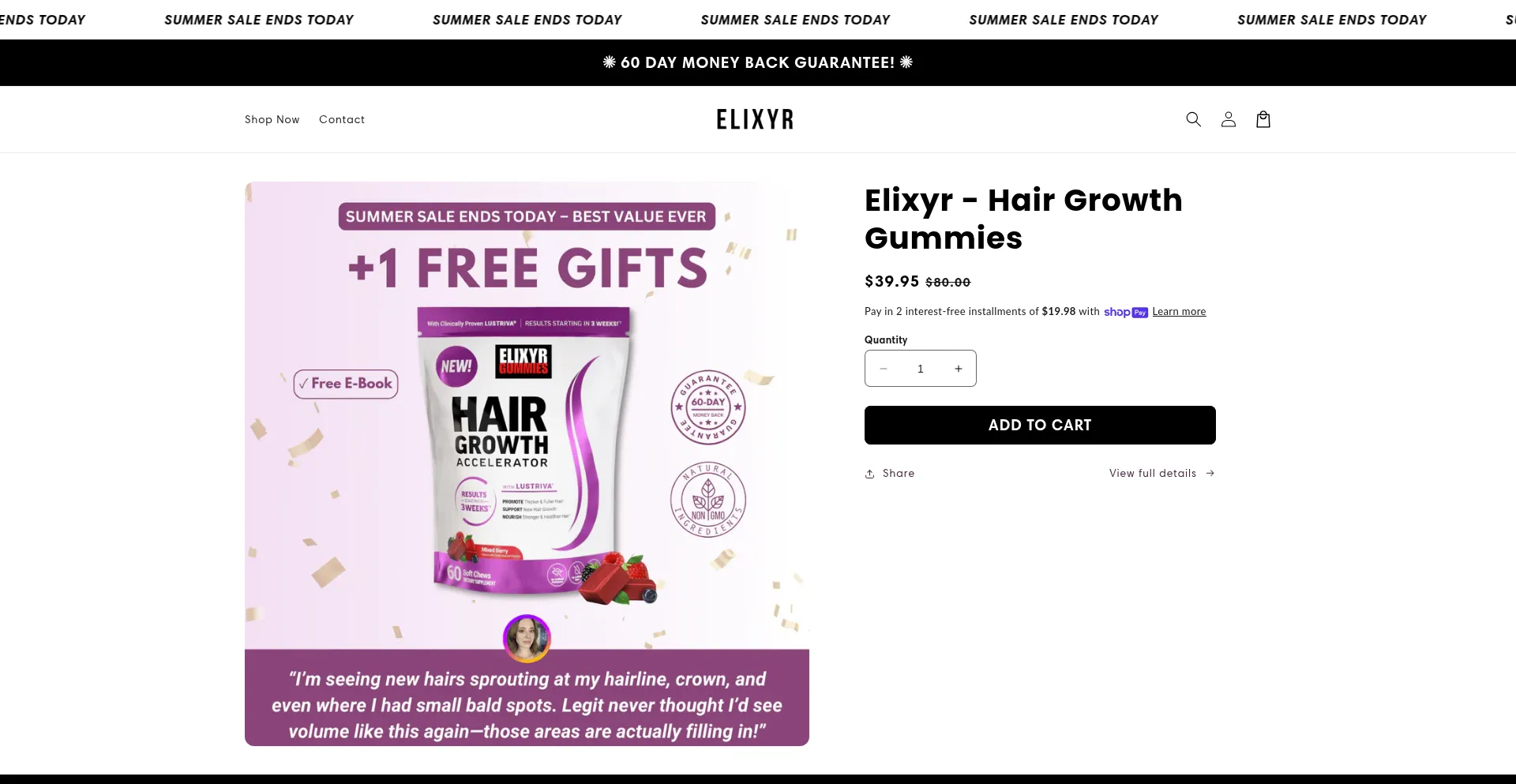 Website screenshot of Shopelixyr.com