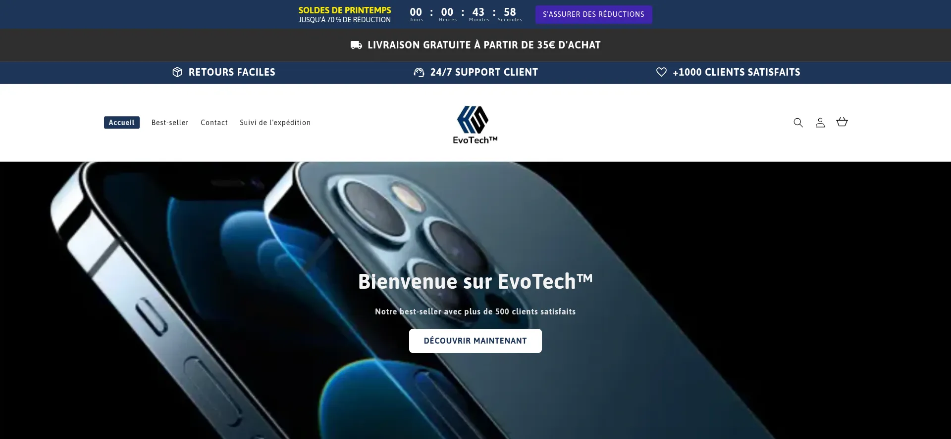 Website screenshot of Shopevotech.fr