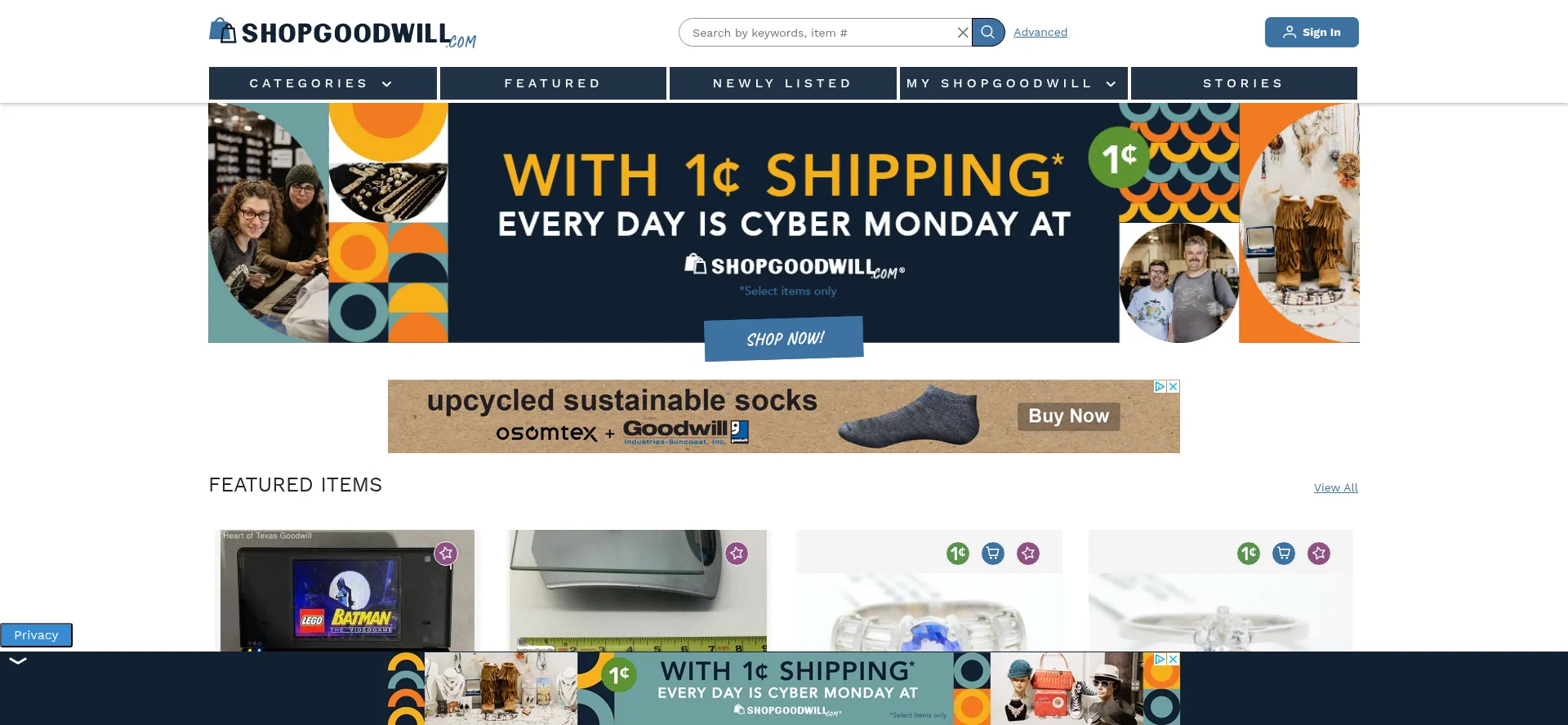 Website screenshot of Shopgoodwill.com