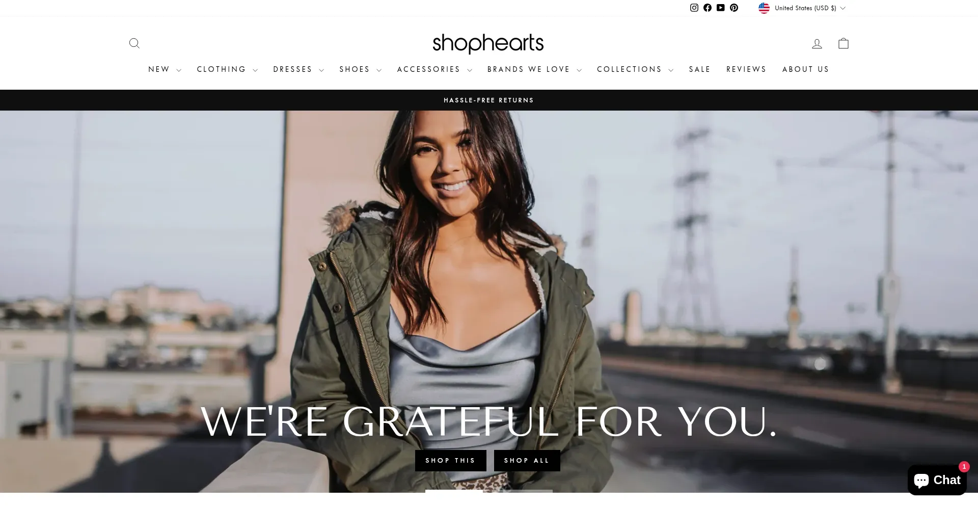 Website screenshot of Shophearts.com
