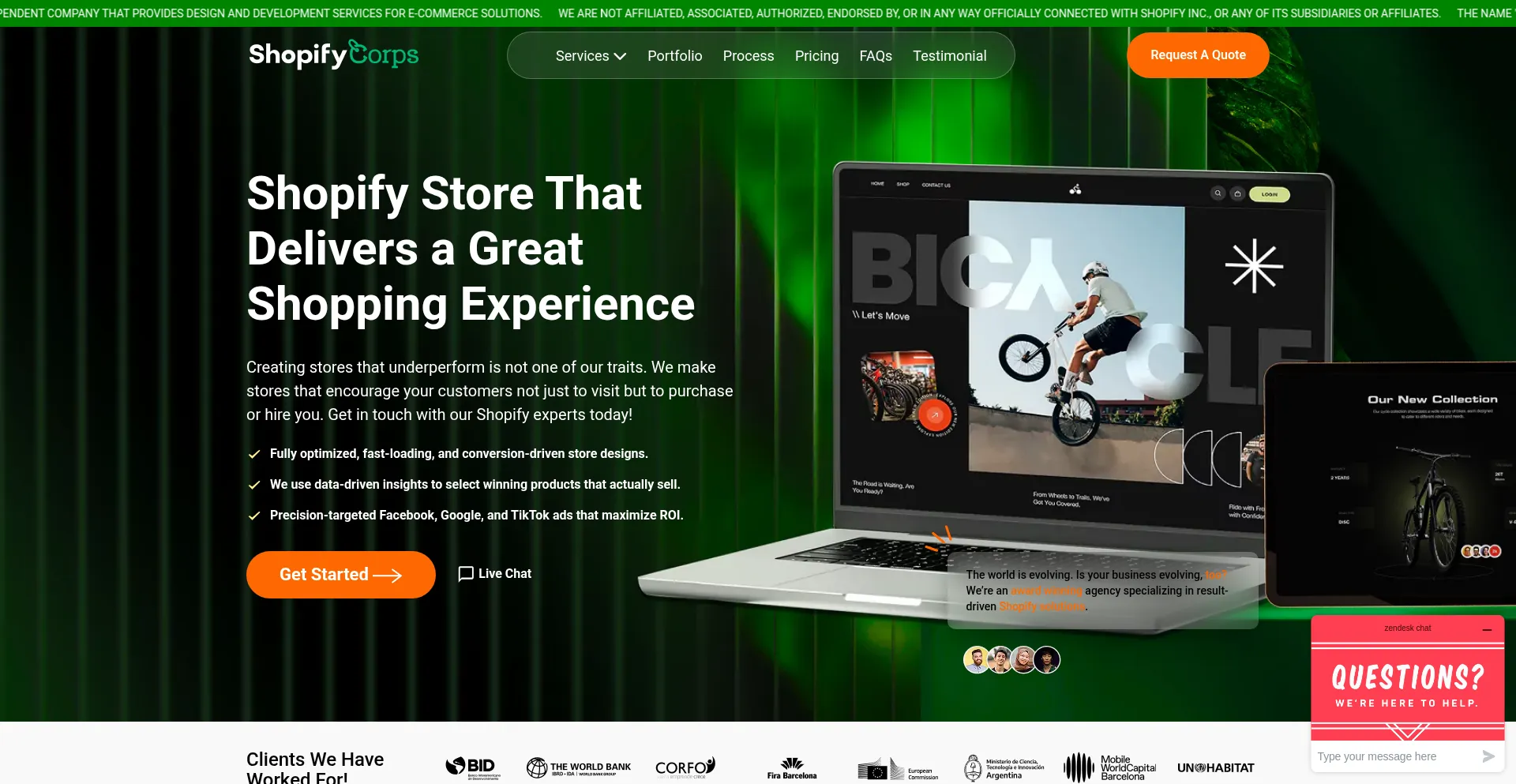 Website screenshot of Shopifycorps.com