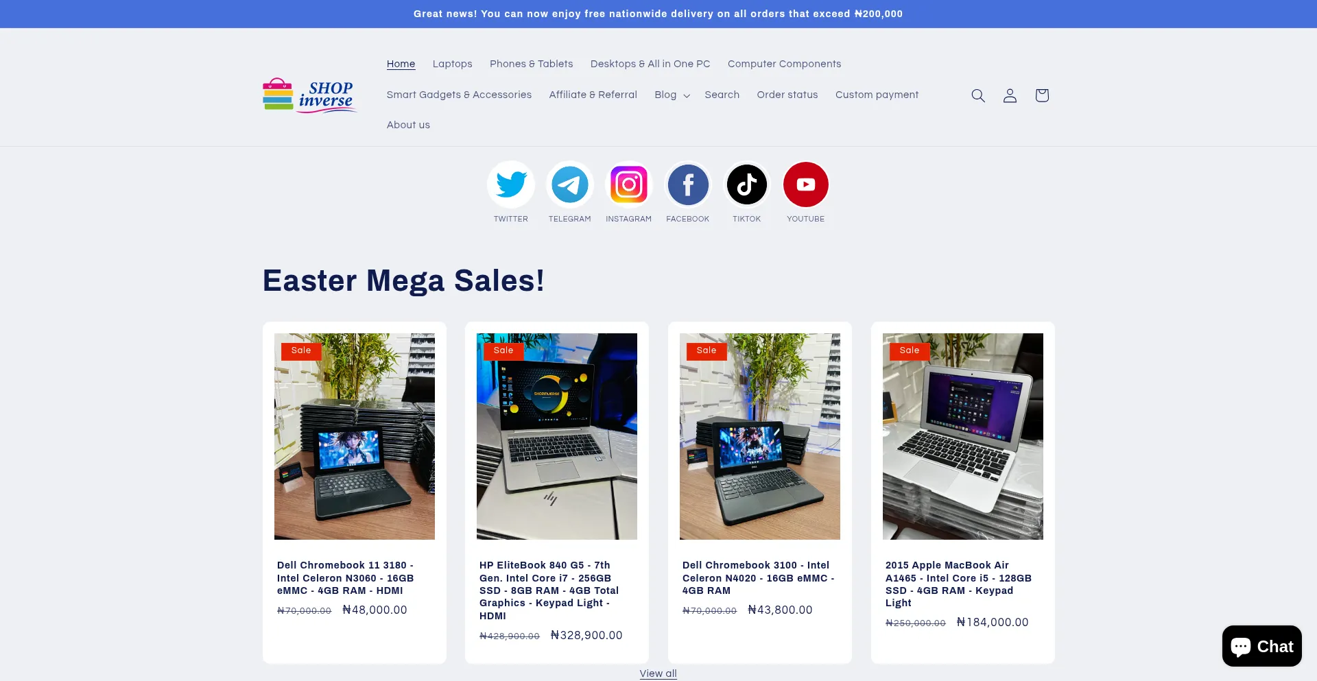 Website screenshot of Shopinverse.com
