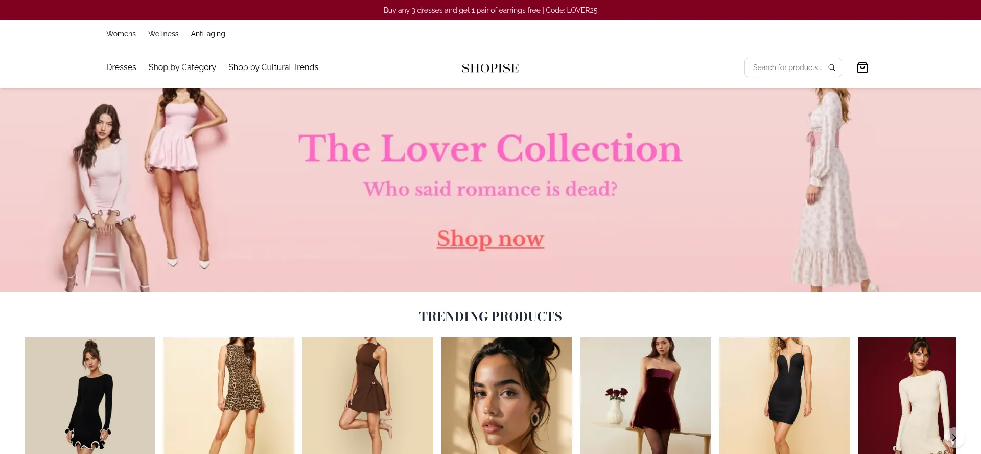 Website screenshot of Shopise.us