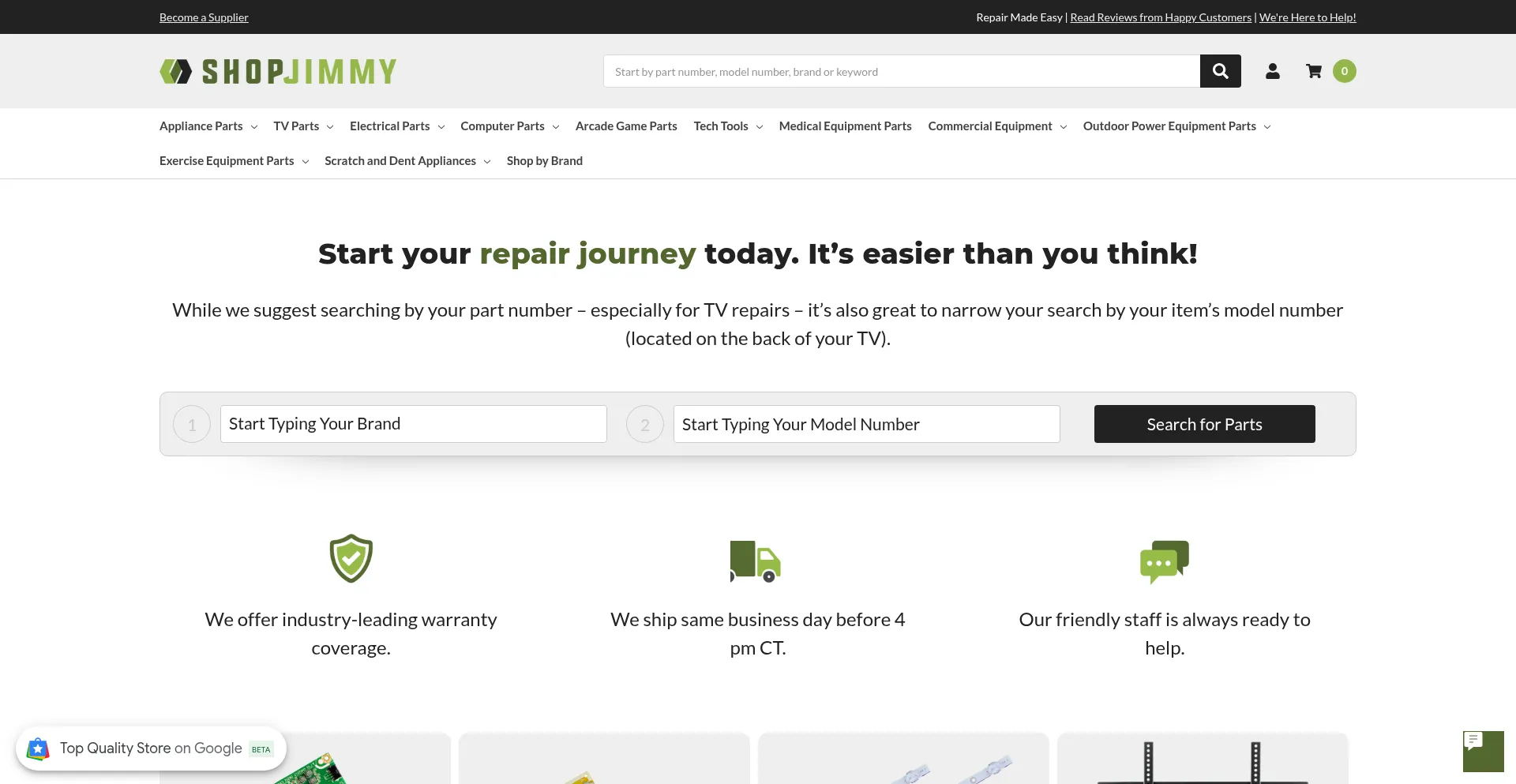 Website screenshot of Shopjimmy.com
