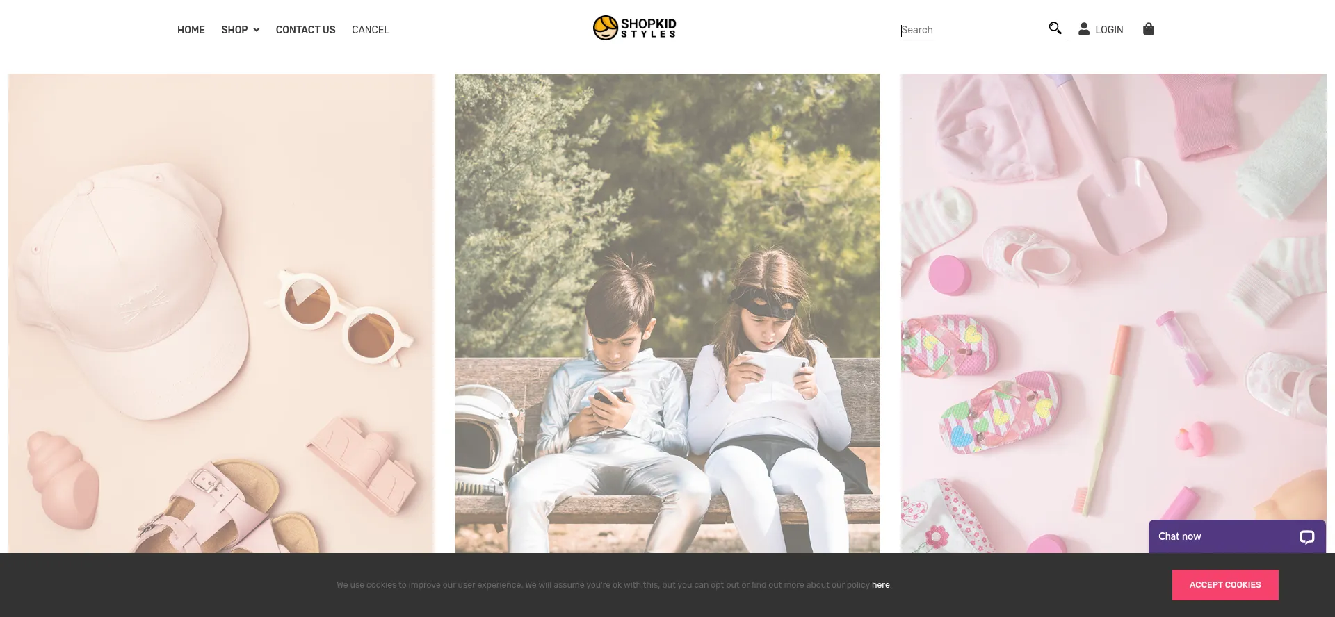 Website screenshot of Shopkidstyles.com