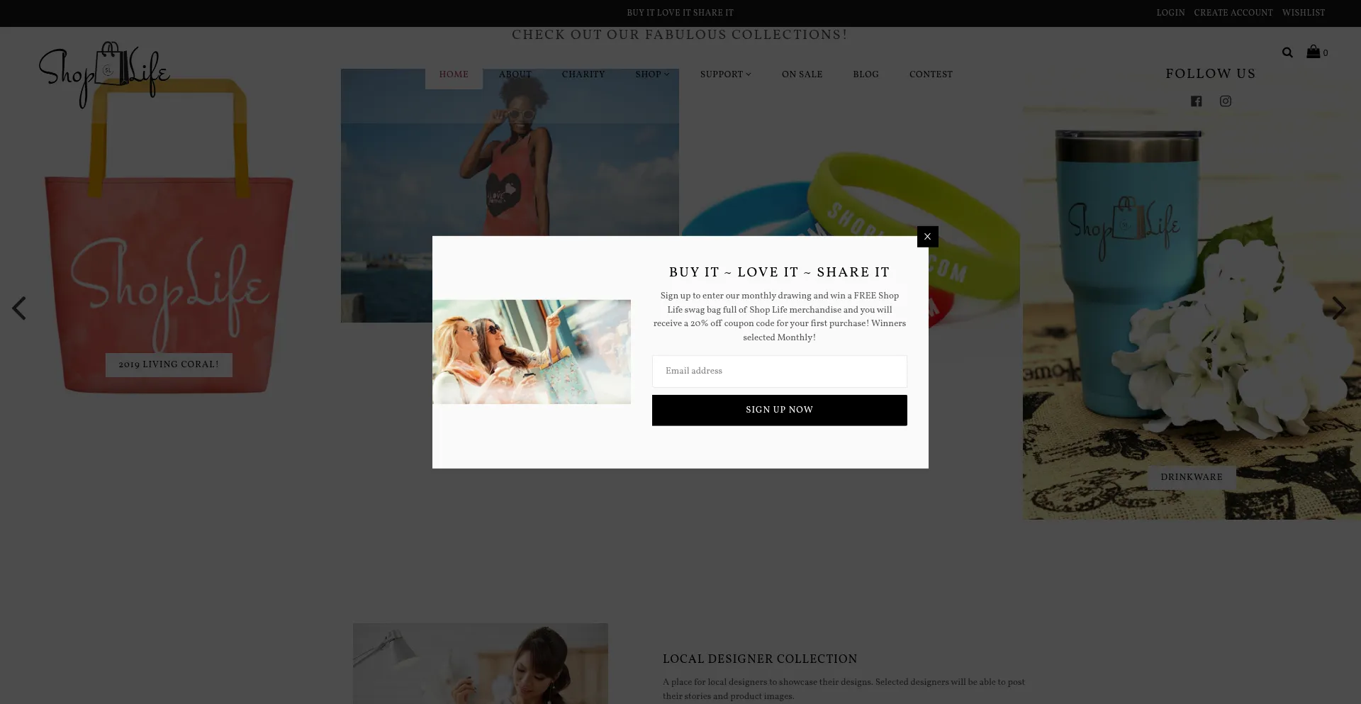 Website screenshot of Shoplife.com