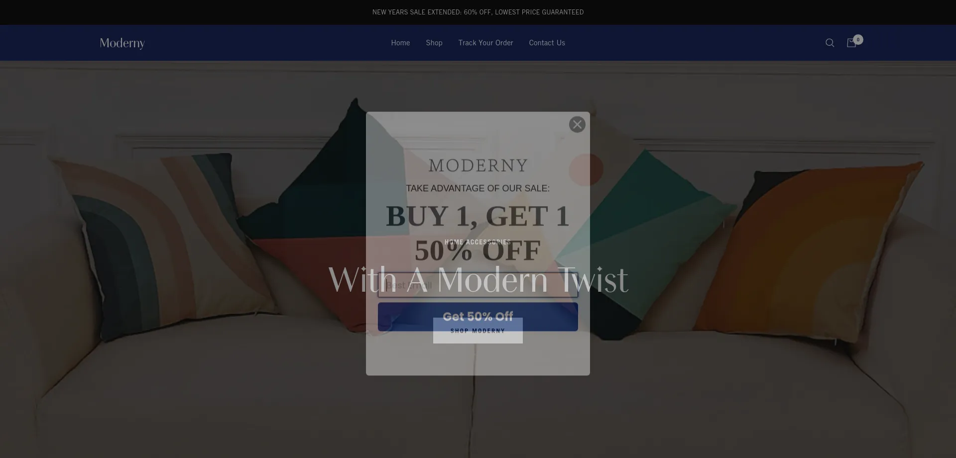 Website screenshot of Shopmoderny.com