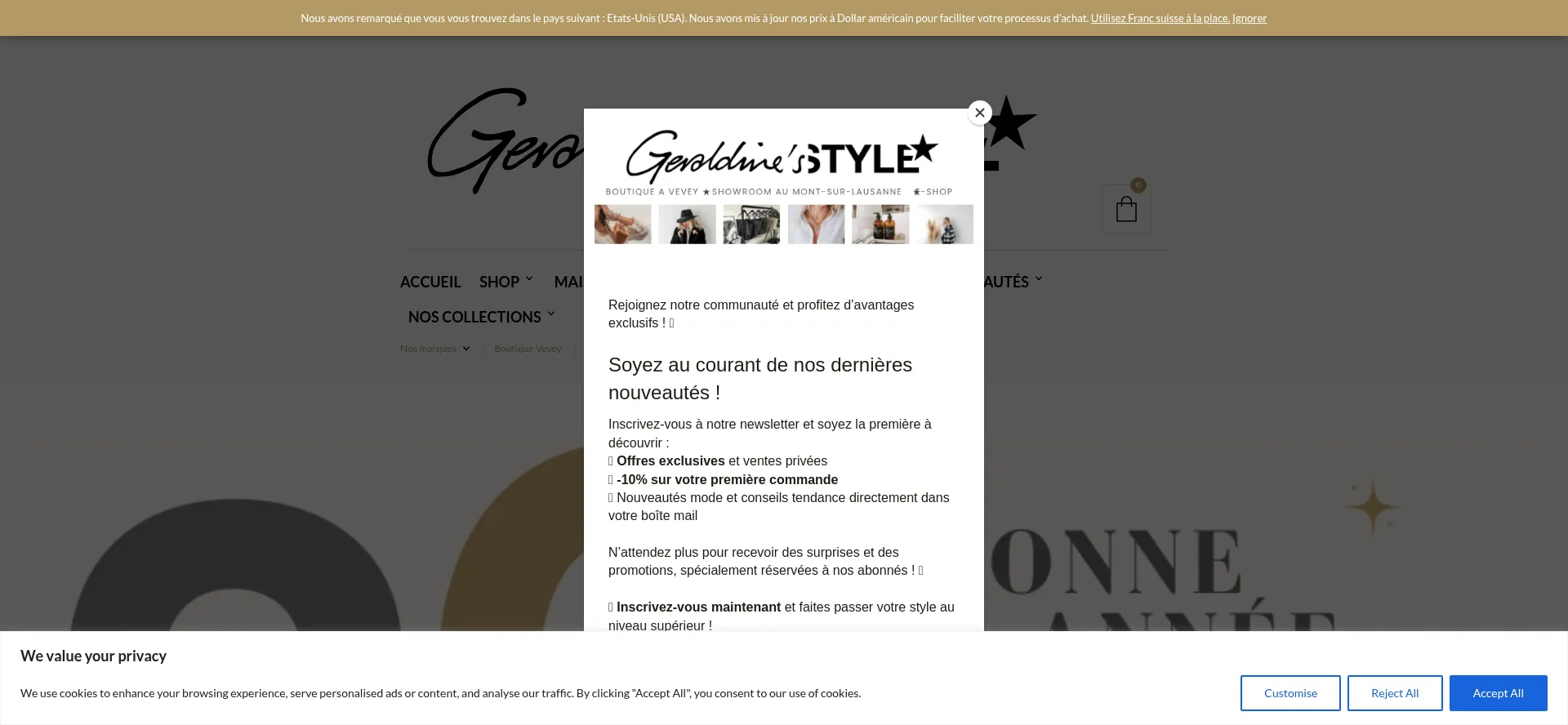 Website screenshot of Shoppingwithgeraldinestyle.ch