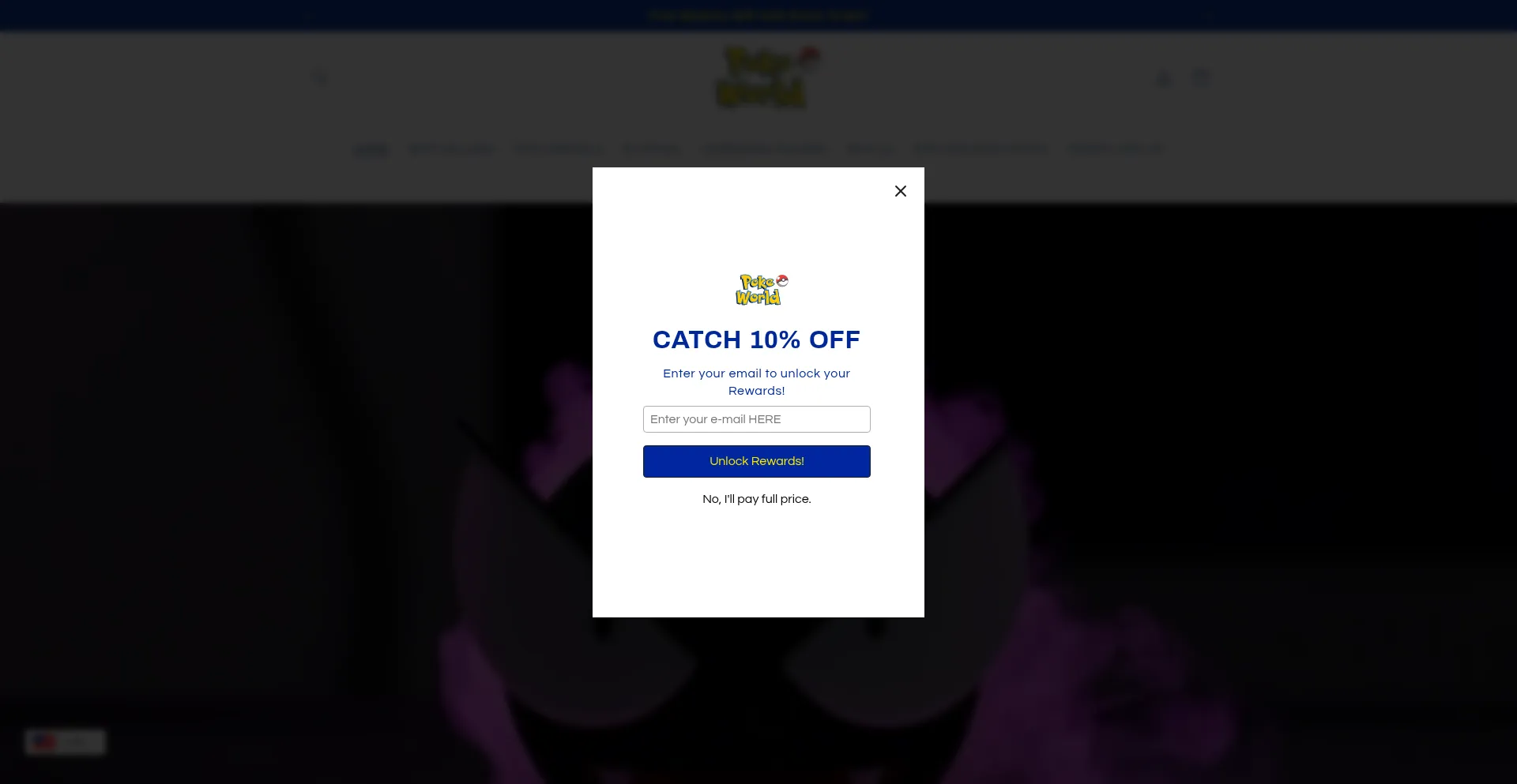 Website screenshot of Shoppokeworld.com