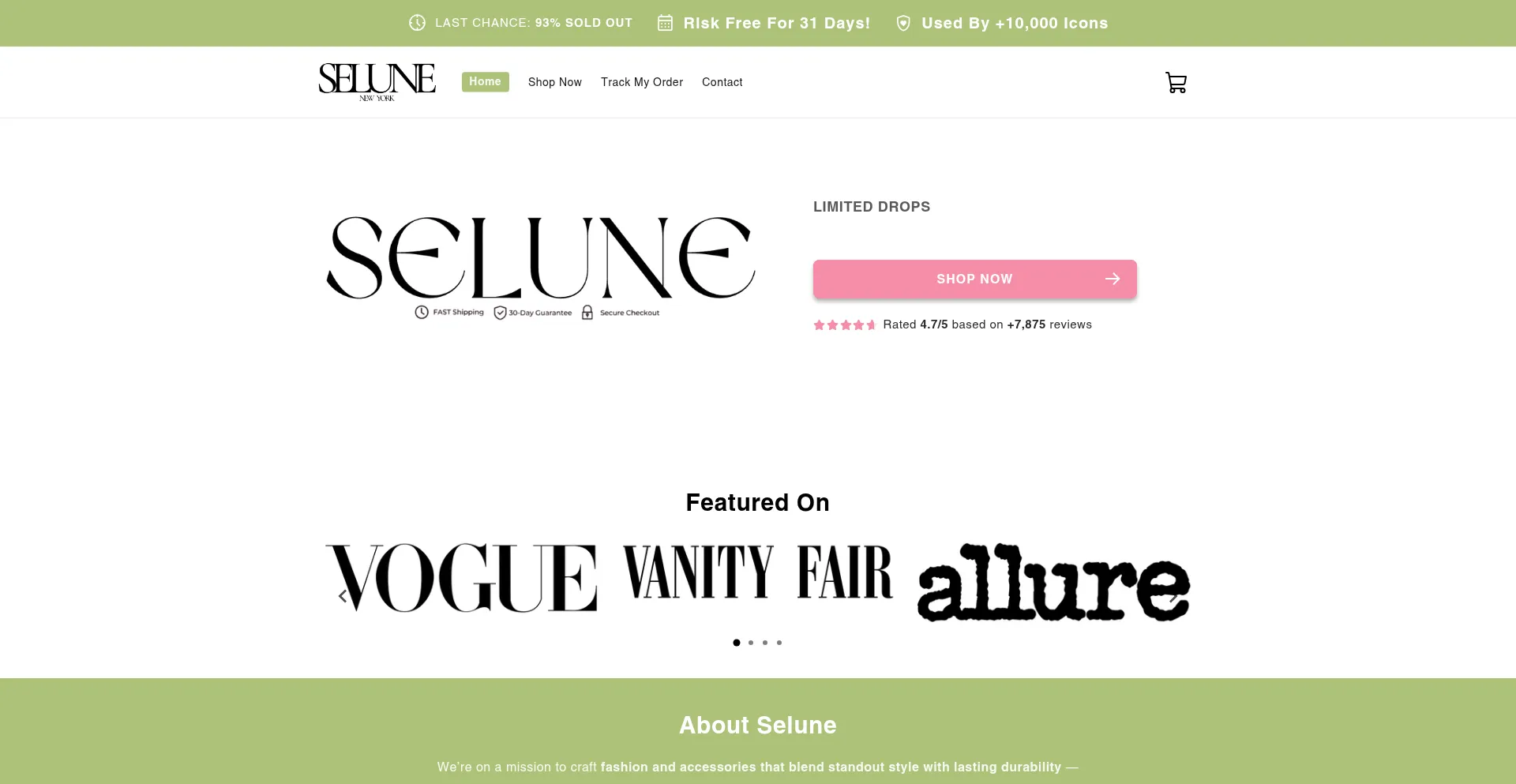 Website screenshot of Shopselune.shop