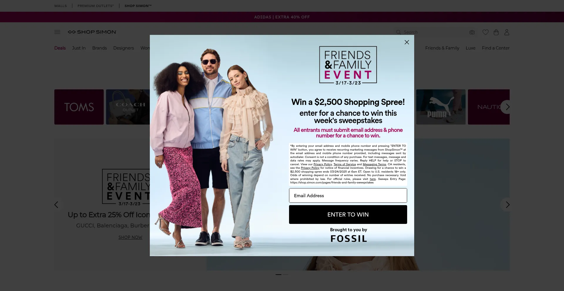 Website screenshot of Shopsimon.com