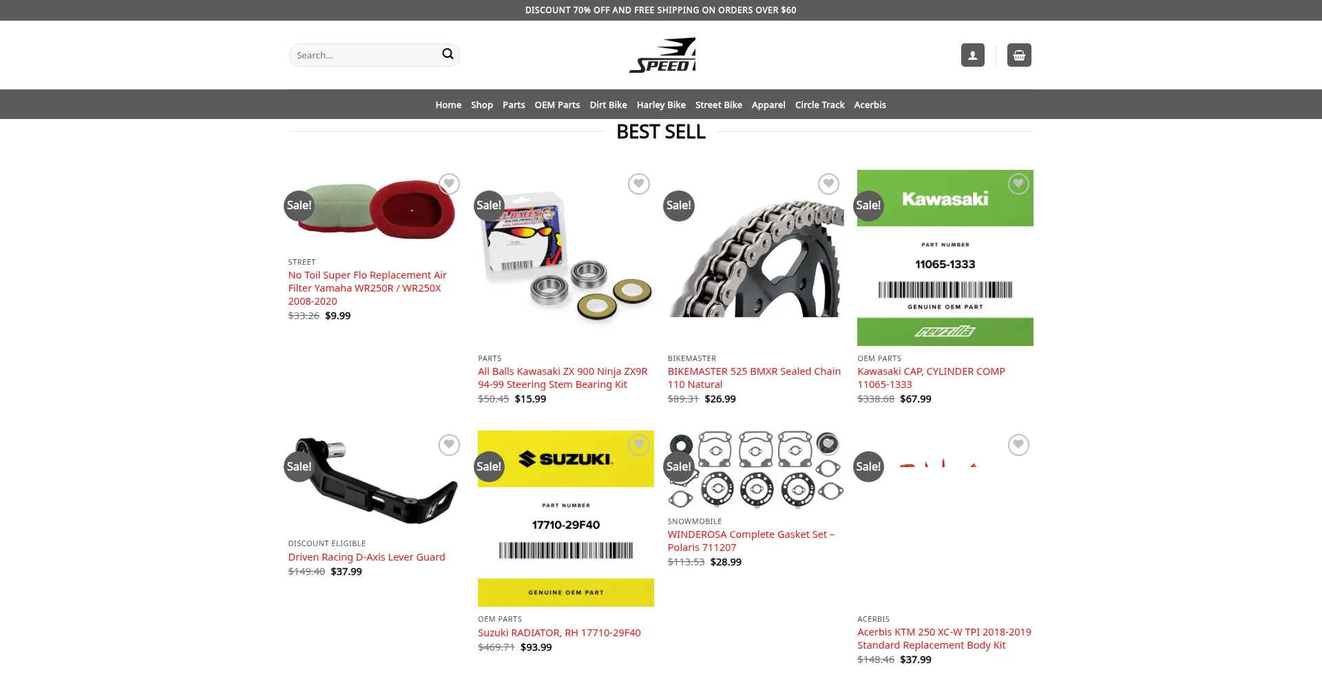 Website screenshot of Shopspeedsportgear.com