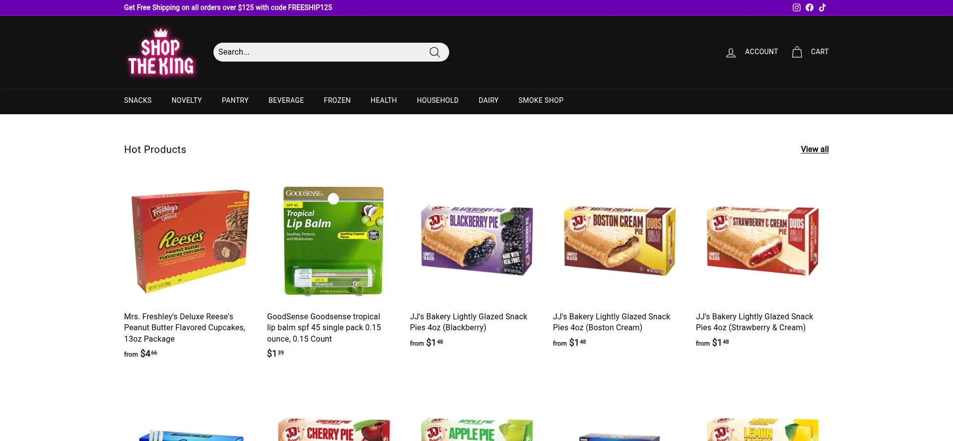 Website screenshot of Shoptheking.us