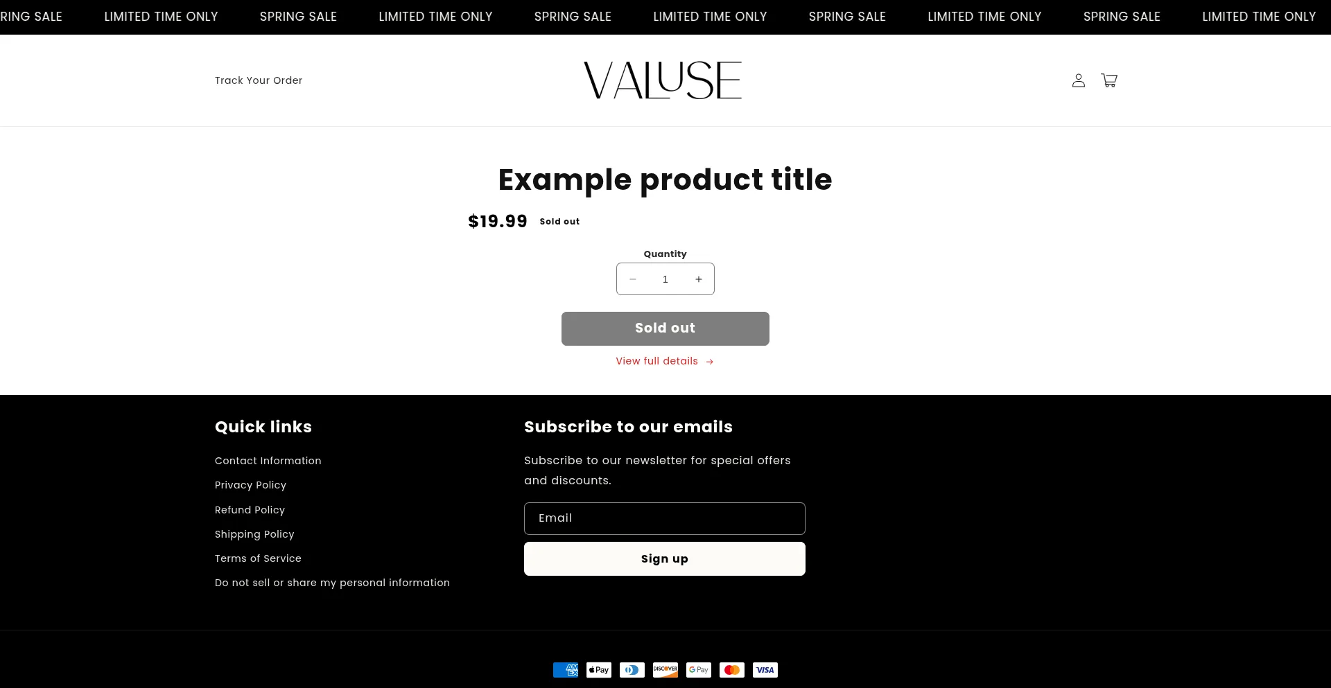 Website screenshot of Shopvaluse.com