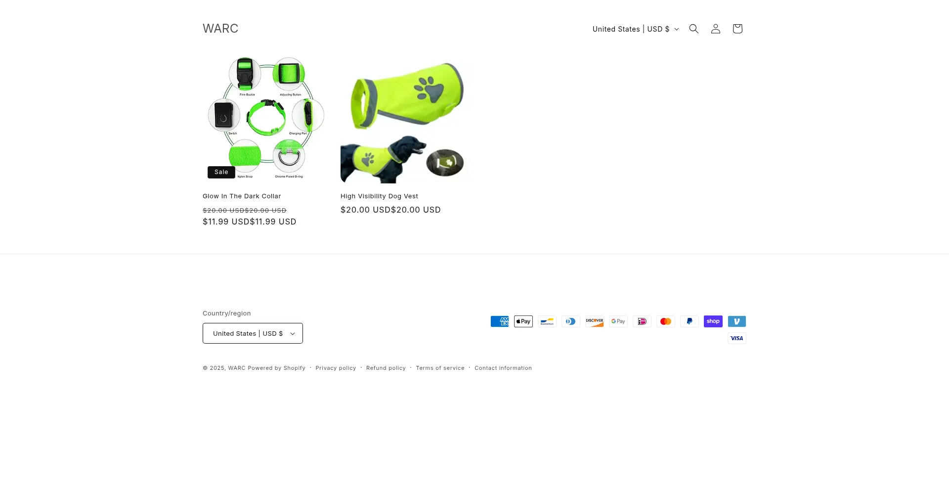 Website screenshot of Shopwarc.com