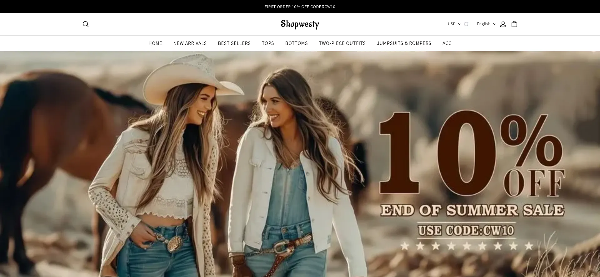 Website screenshot of Shopwesty.com