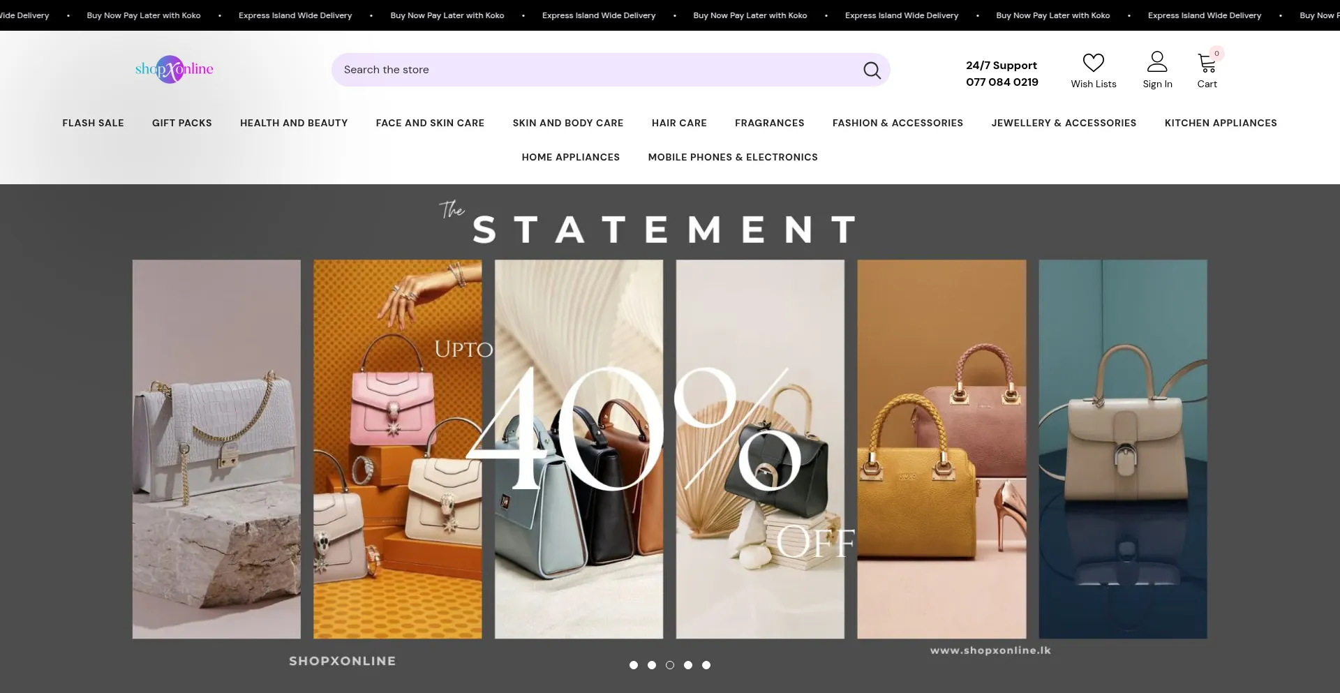 Website screenshot of Shopxonline.lk