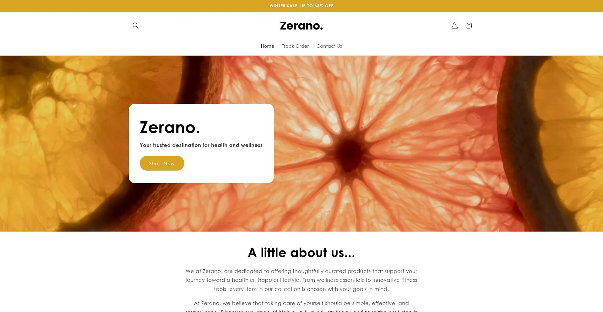 Website screenshot of Shopzerano.com