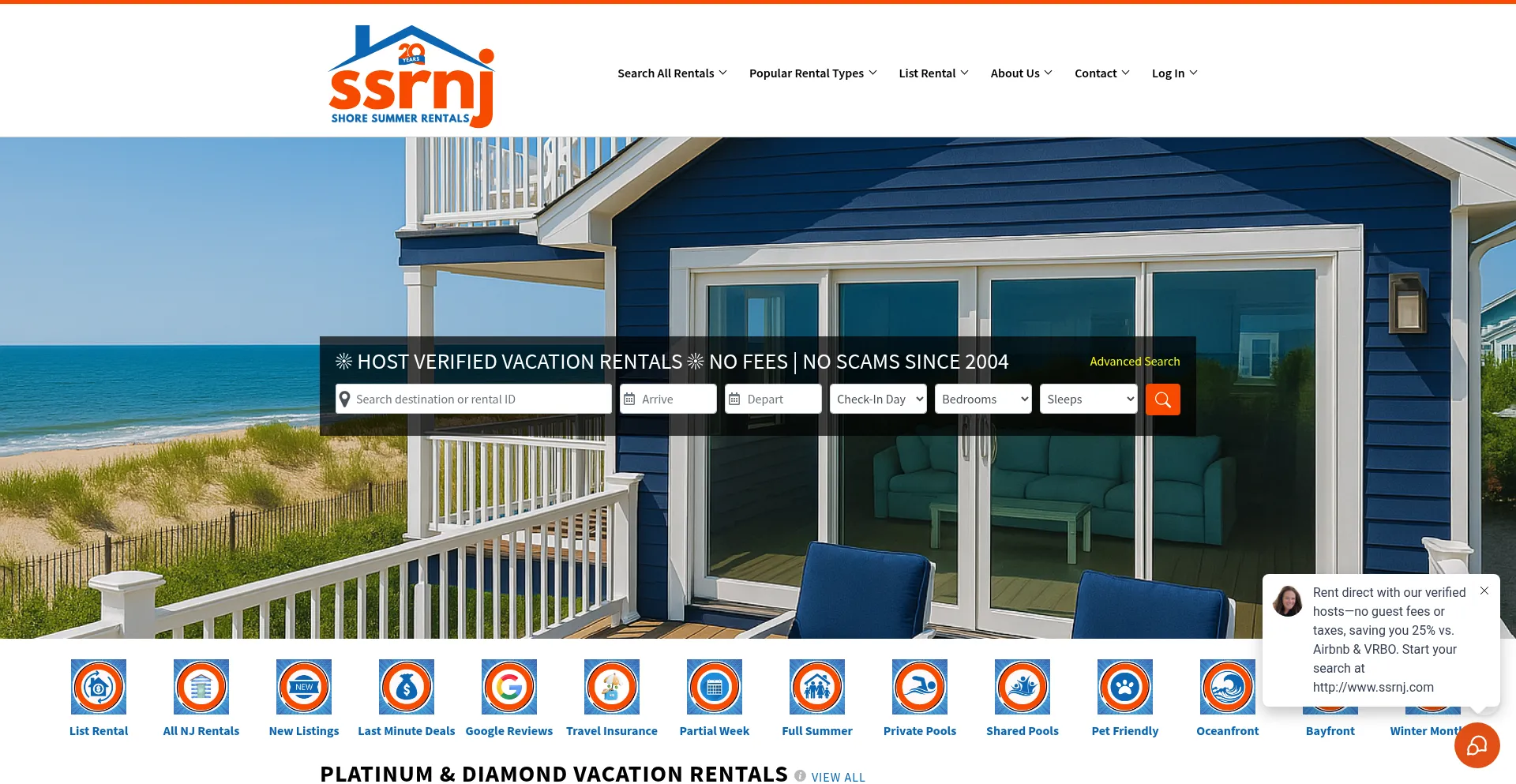 Website screenshot of Shoresummerrentals.com