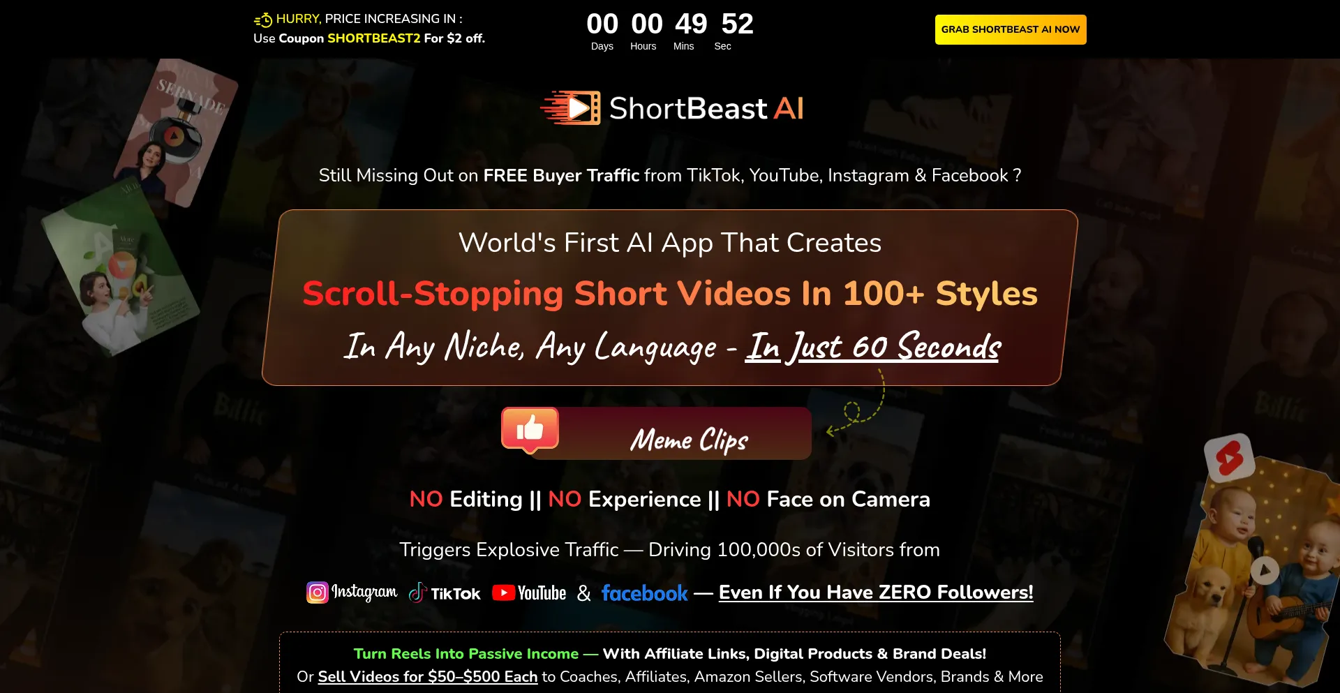 Website screenshot of Shortbeastai.com
