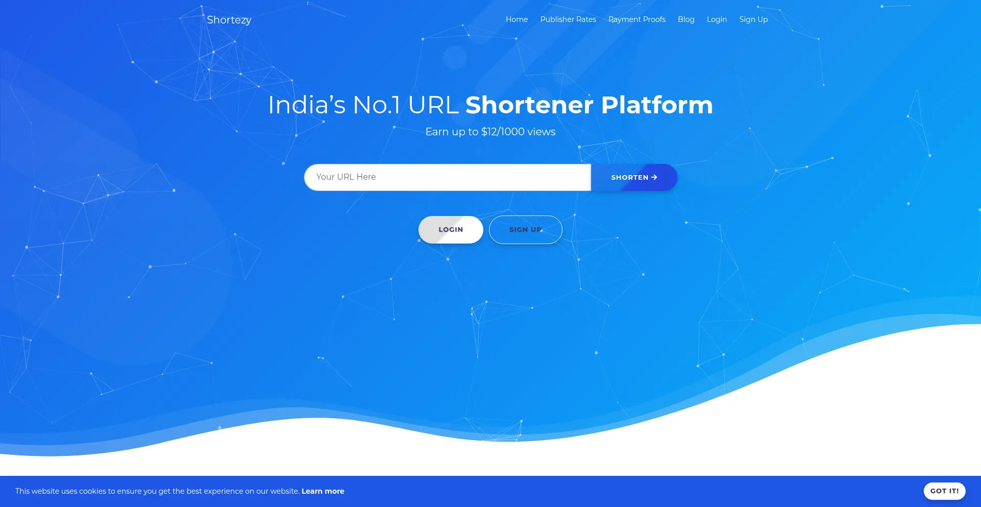Website screenshot of Shortezy.com
