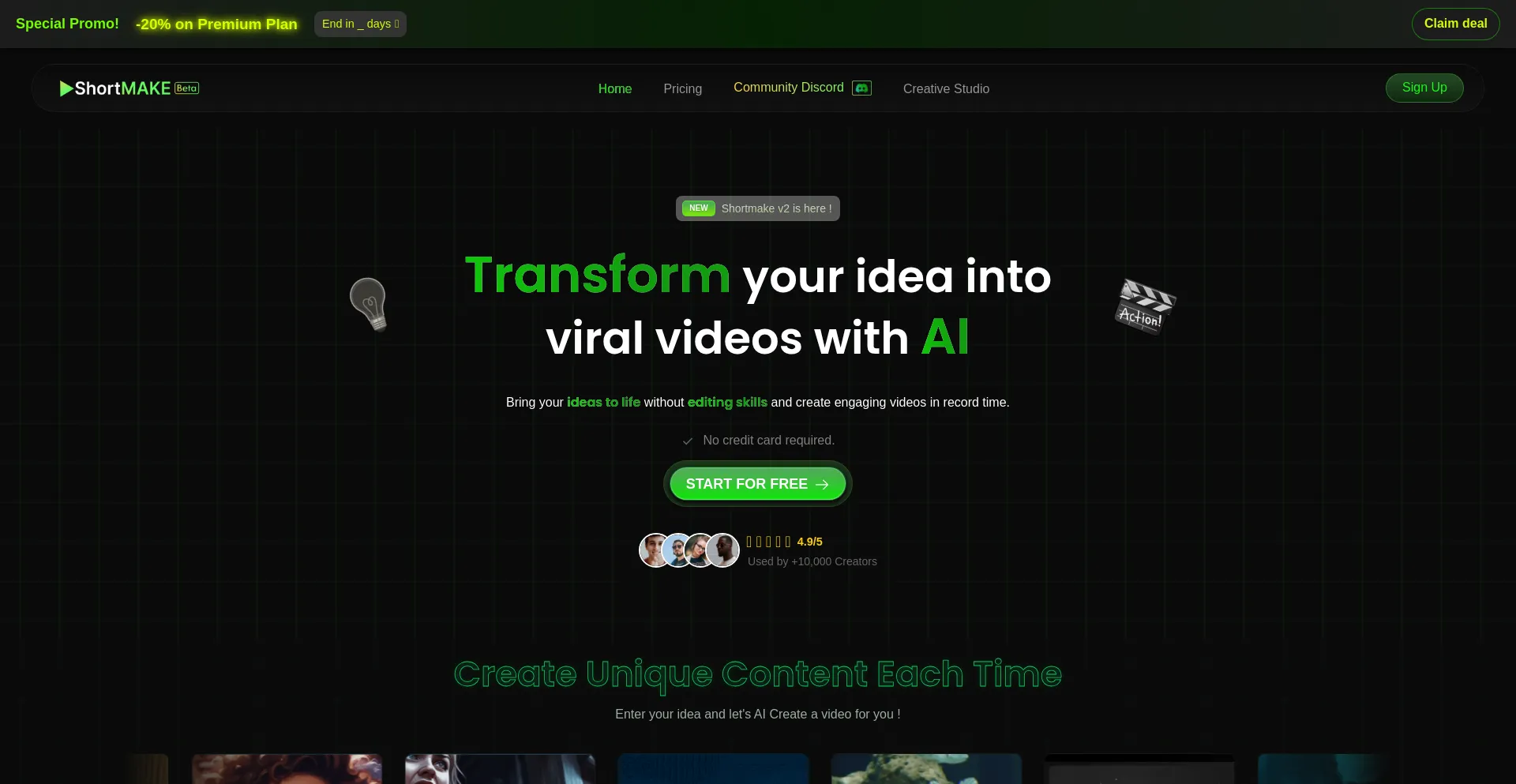 Website screenshot of Shortmake.com