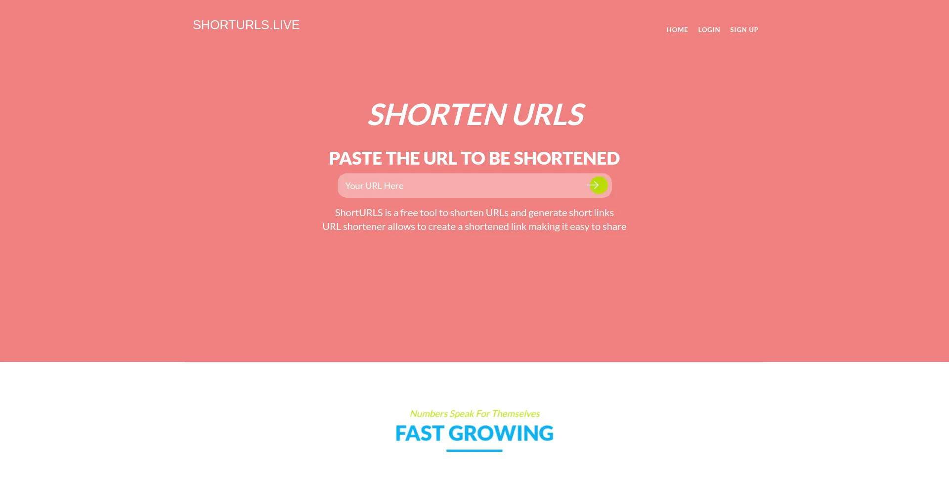 Website screenshot of Shorturls.live