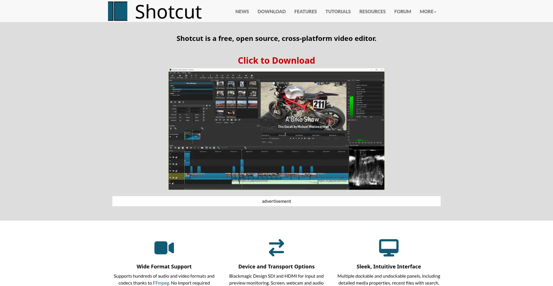 Website screenshot of Shotcut.org