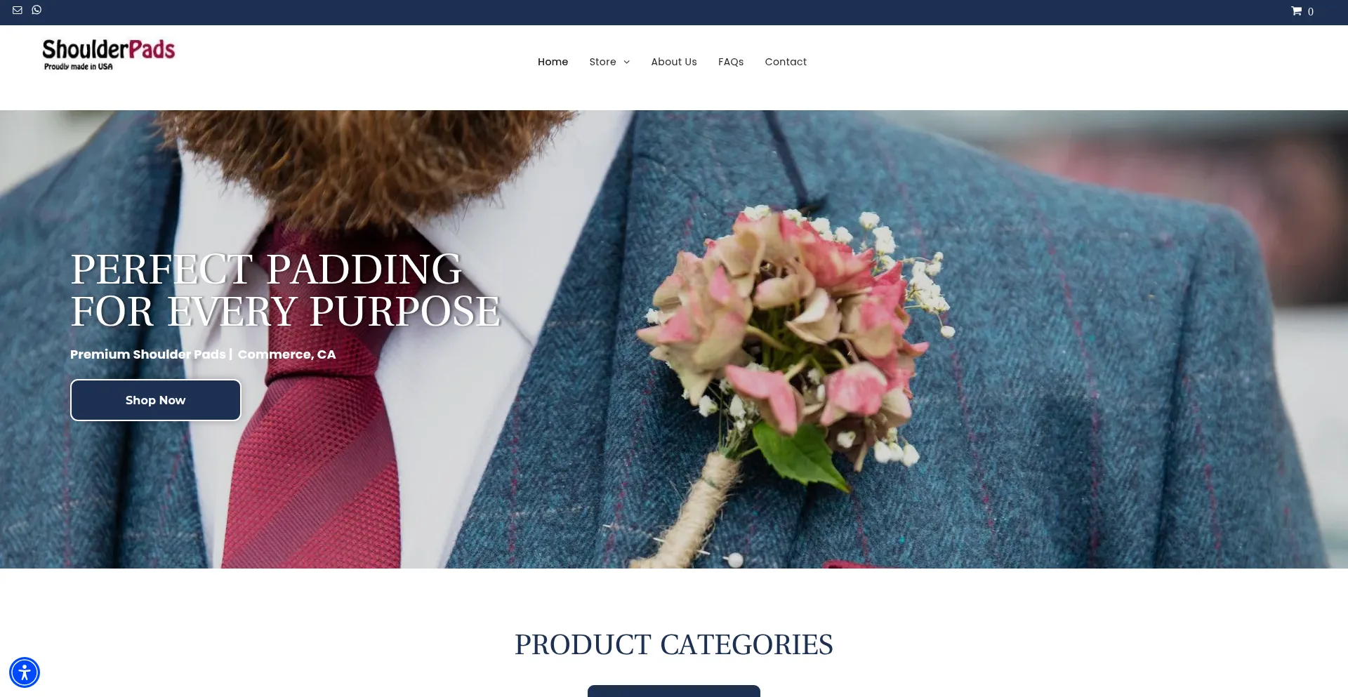 Website screenshot of Shoulderpads.com