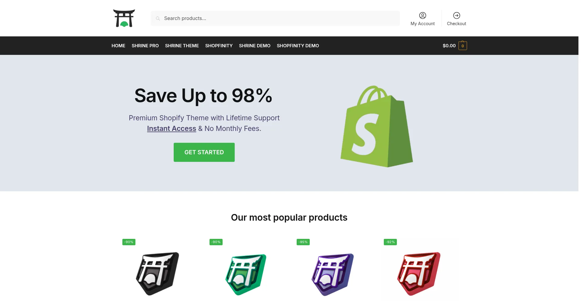 Website screenshot of Shrinetheme.net