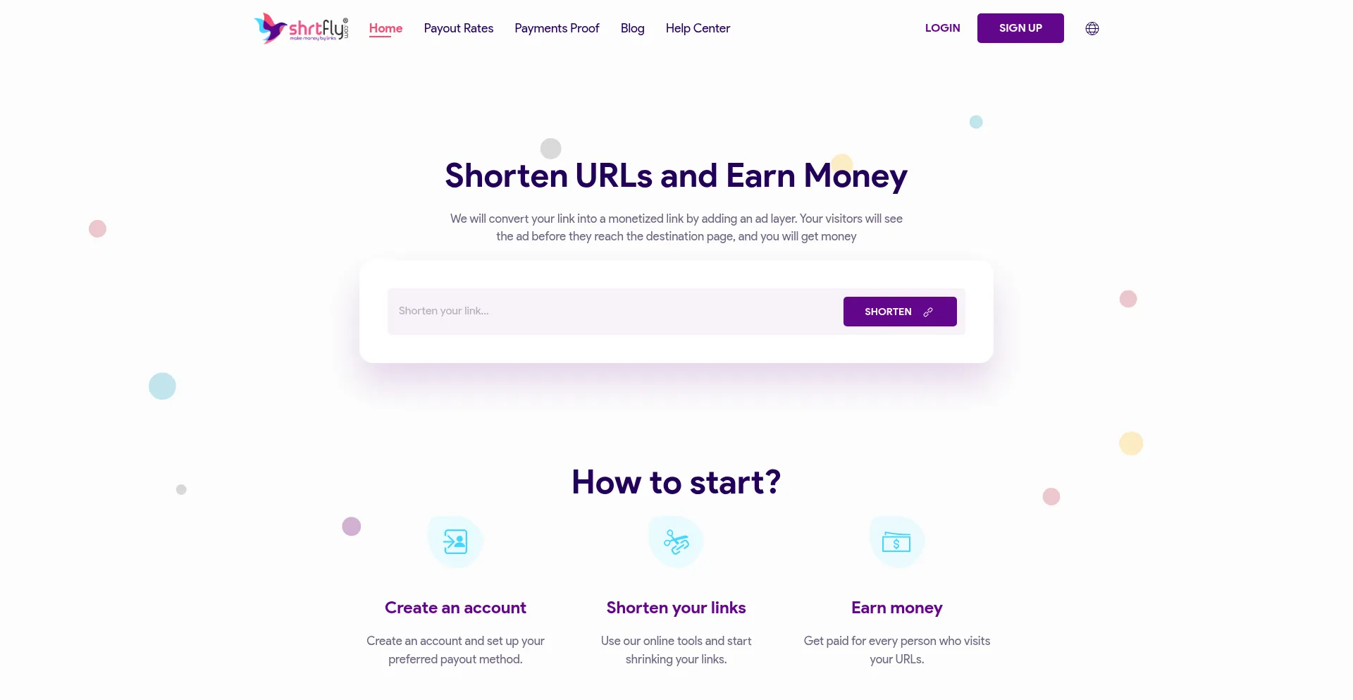 Website screenshot of Shrtfly.com