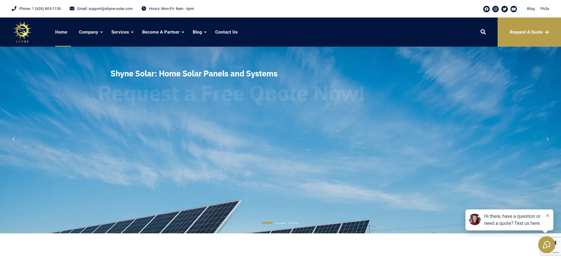 Website screenshot of Shyne-solar.com