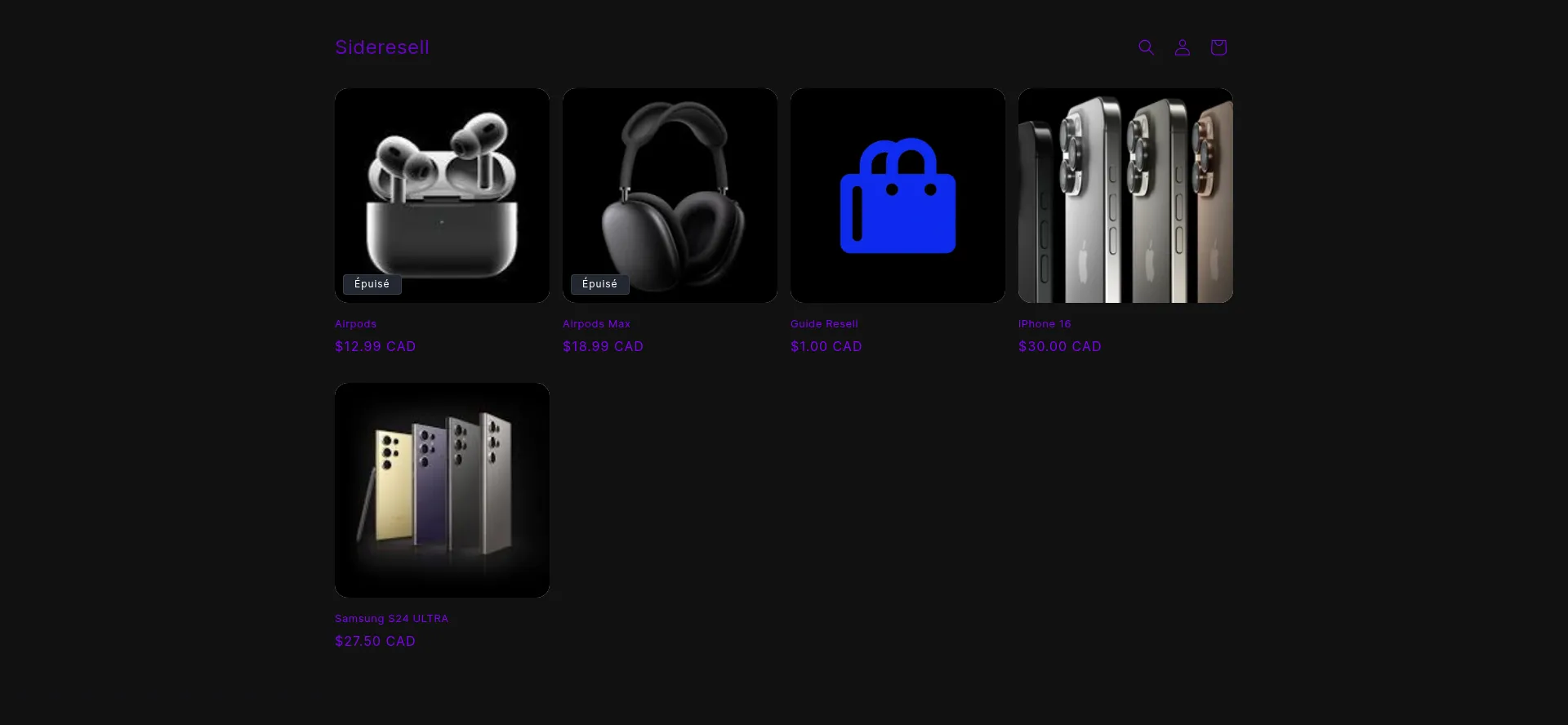 Website screenshot of Sideresell.com