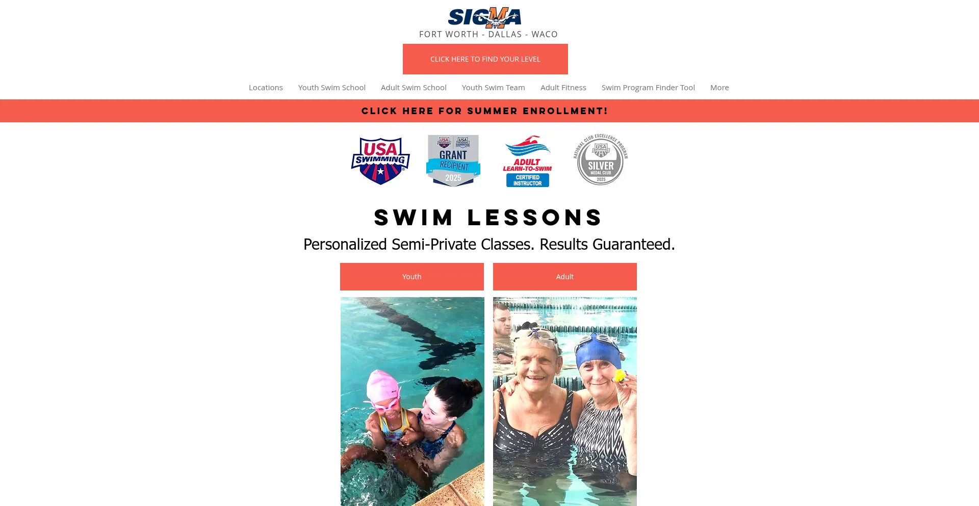 Website screenshot of Sigmaswim.org