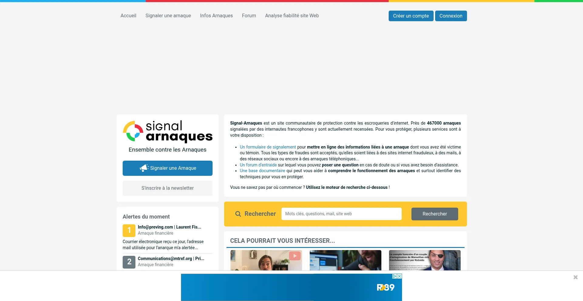 Website screenshot of Signal-arnaques.com
