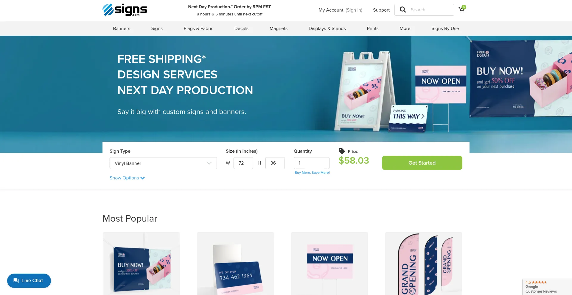 Website screenshot of Signs.com