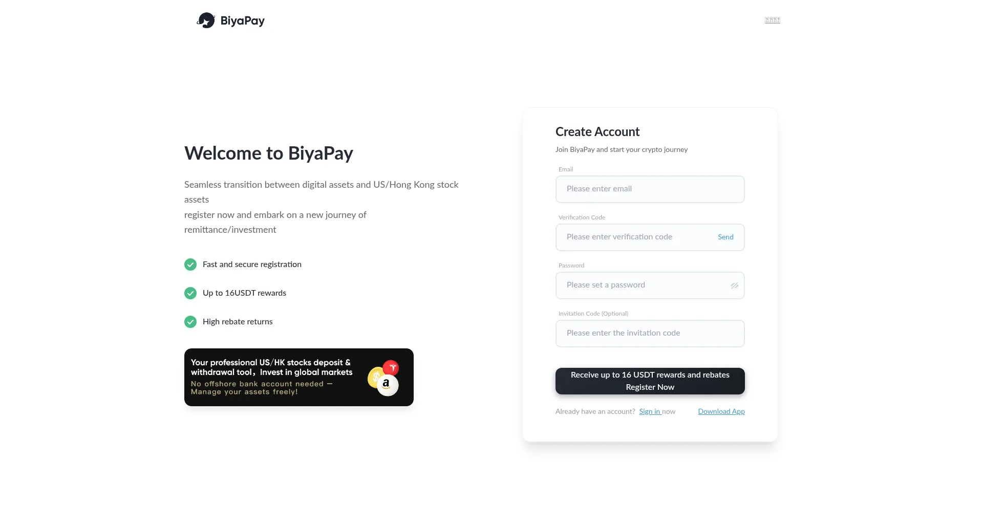 Website screenshot of Signup.biyapay.com