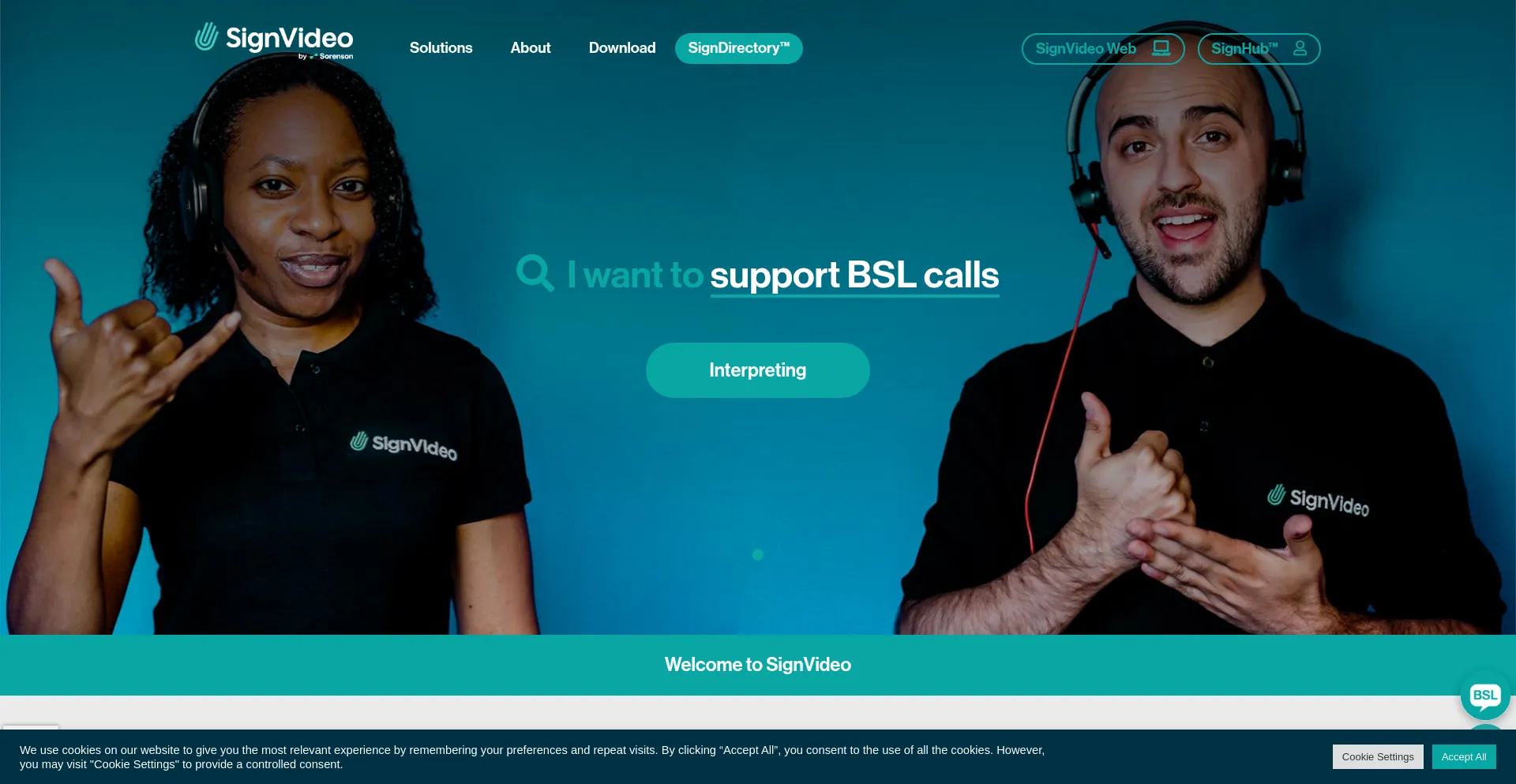 Website screenshot of Signvideo.net