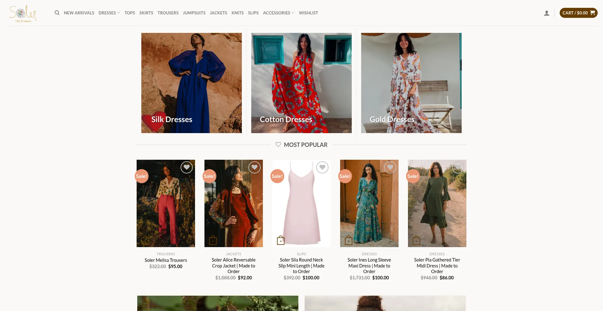 Website screenshot of Silkdressessoler.com