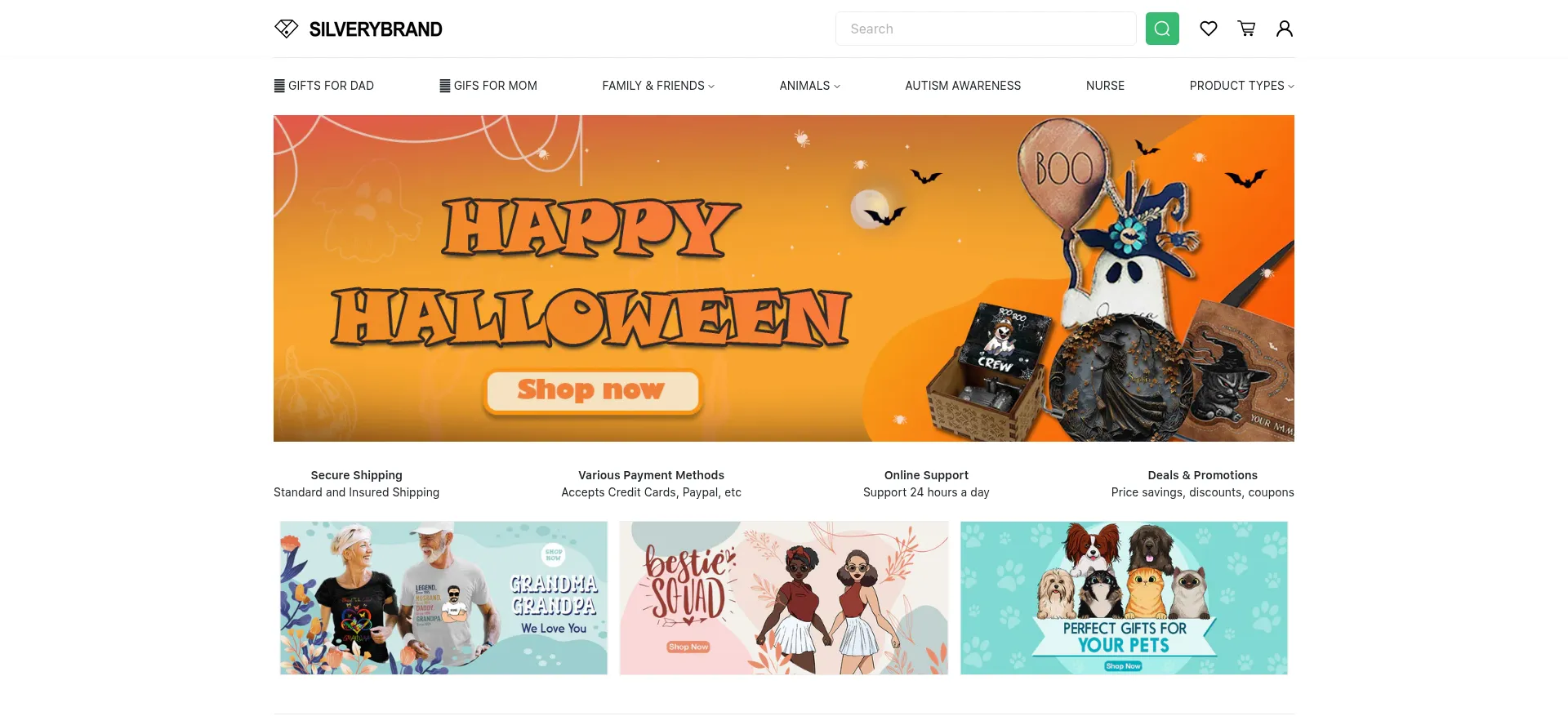 Website screenshot of Silverybrand.com