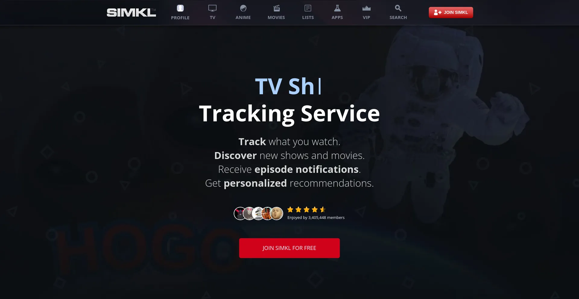 Website screenshot of Simkl.com