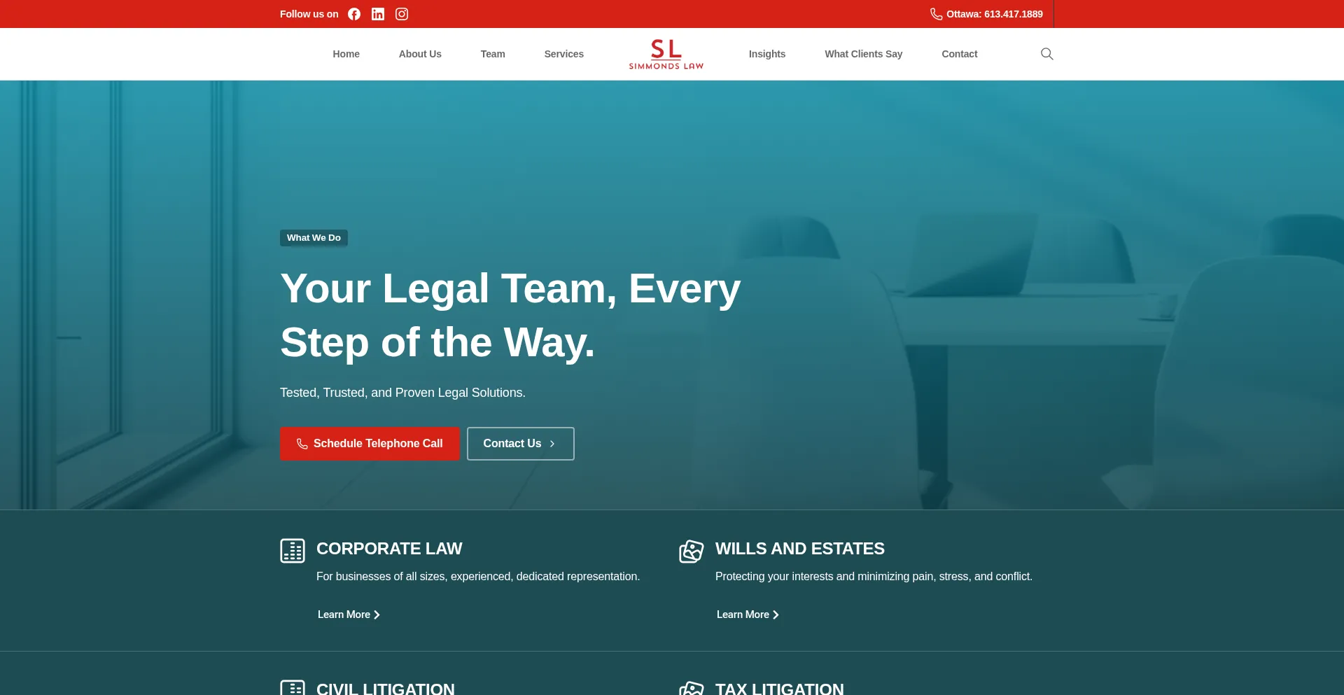 Website screenshot of Simmondslaw.ca