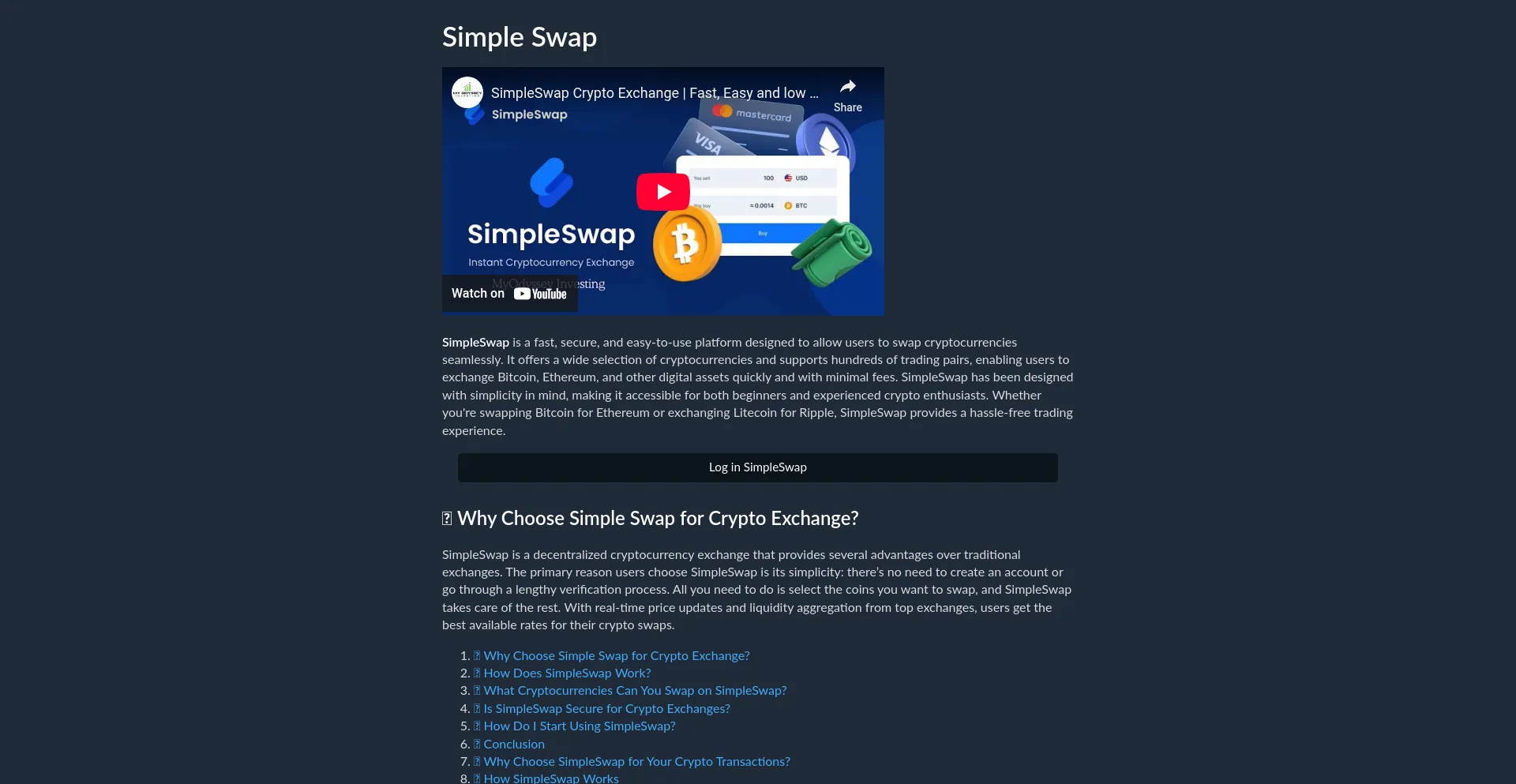 Website screenshot of Simple-swap.us