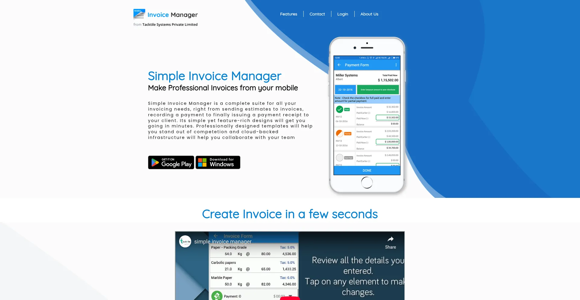 Simpleinvoicemanager.com Screenshot