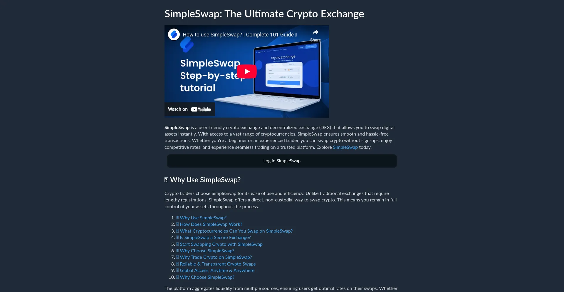 Website screenshot of Simpleswapp.org