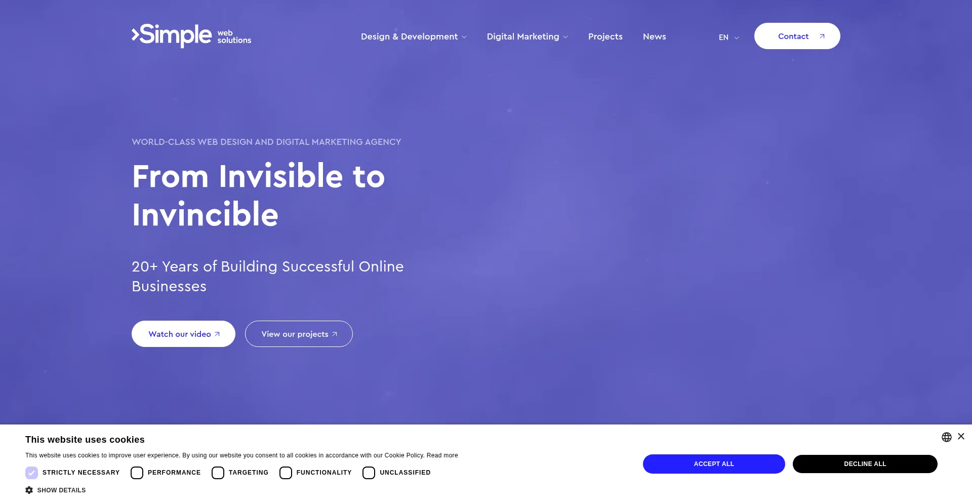Website screenshot of Simplewebsolutions.com